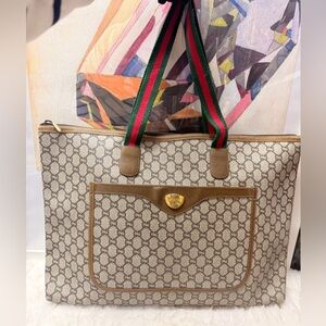 GUCCI PLUS Extra Large Sherry Line Zippered Tote